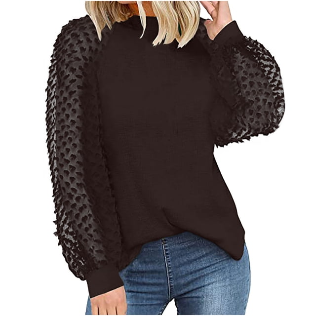 RKSTN Mode Femme T-Shirt à Col Rond Ajouré à Manches Longues Automne Blouse Unie Hauts