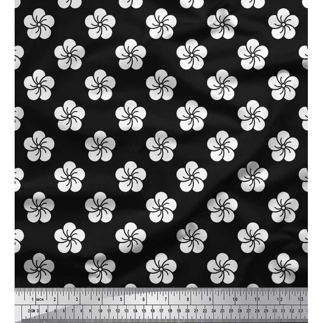 Soimoi Black polyester Crepe Fabric Artistic Floral Printed Fabric 1 Yard 52 Inch Wide