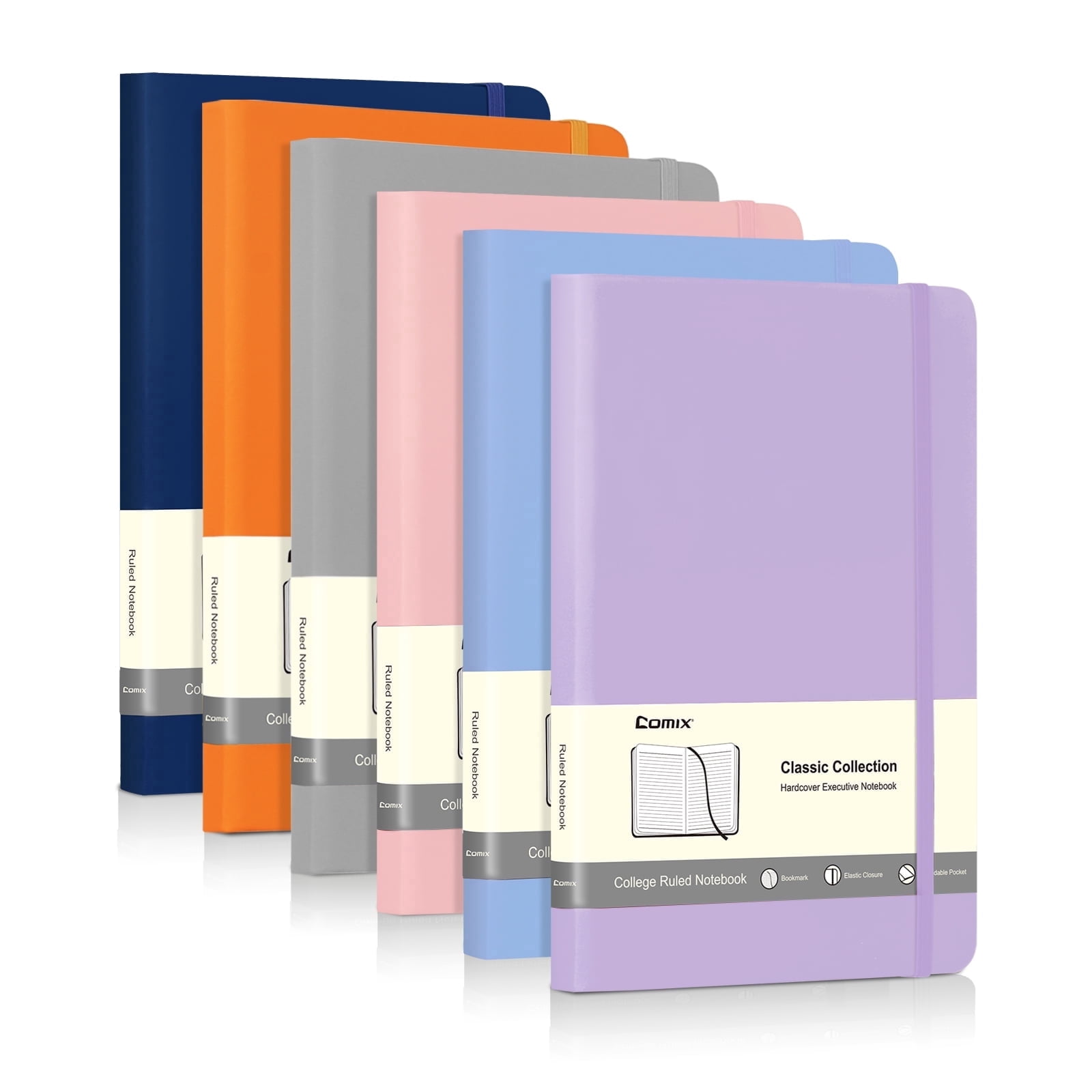 Comix 6-Pack Hardcover Notebooks,Lined Journal for Writing,College Ruled 120 Sheets, 5.4 x 8.3 inch Light Colour