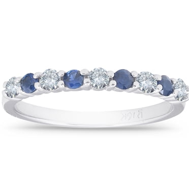 Bague de Mariage en Or Blanc 10 K avec Saphir Bleu et Diamants 1/2 Ct