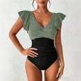 thumbnail image 2 of Sentmoon Bathing Suit One Piece Spaghetti Strap Oversized Womens Bikinis Ladies' Casual and Fashionable Solid Color Bikini Lace Up Swimsuit Set for Tummy Control & Full Coverage Green L, 2 of 7