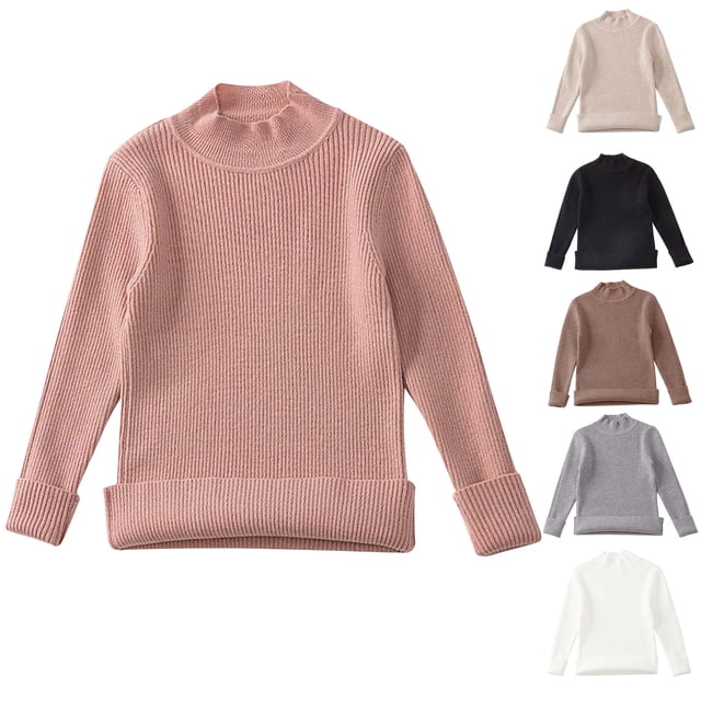 LOVZFMLL Girl's Sweater, Turtleneck Ribbed Pullover Solid Color, Casual Essential Stretchy Layering Top Fall Clothes Warm Winter Tops Toddler Girls Clothes for 4 Years