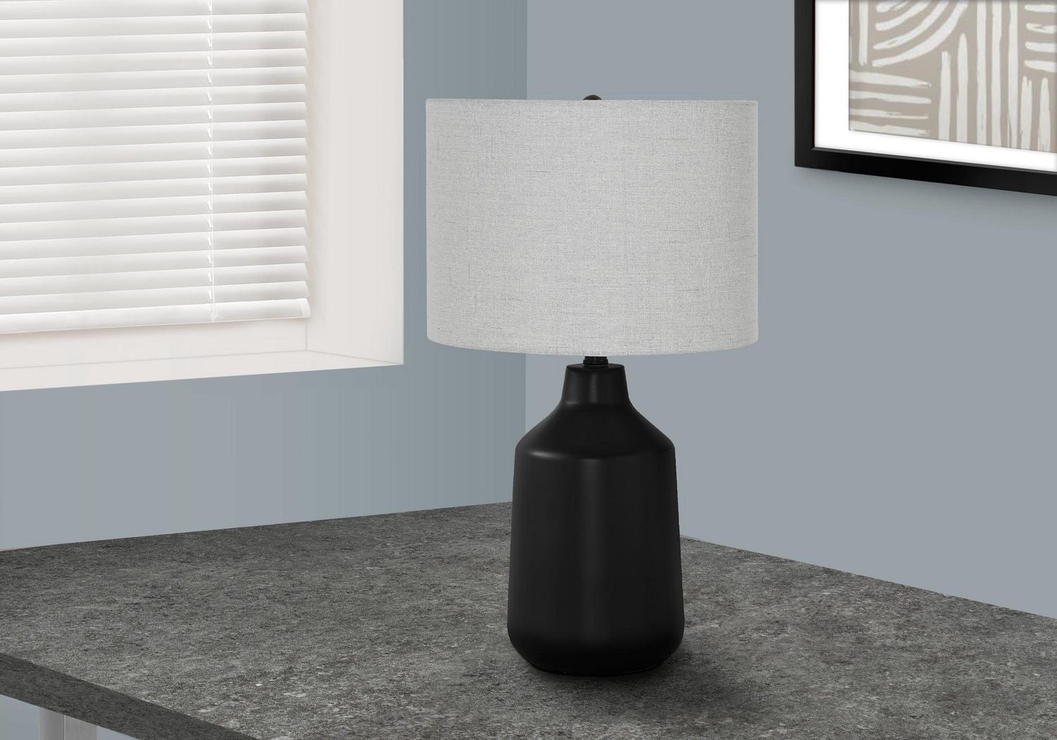 Monarch Specialties Lighting, 24"h, Table Lamp, Black Concrete, Grey Shade, Contemporary