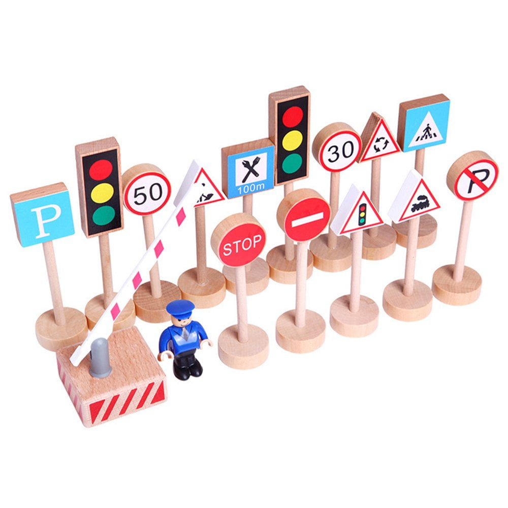 Kit Panneaux De Signalisation En Bois – Jeu Éducatif Ville 18 Pièces – Circuit Route 1,8 M – Dès 3 Ans