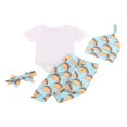 thumbnail image 2 of 2022 Baby 4Pcs Spring Outfits  Short Sleeve Cartoon Print Romper + Pants + Hat + Headband Set, 2 of 8