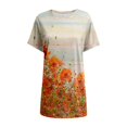 thumbnail image 4 of Hauts Grande Taille pour Femmes Décontractés à Manches Courtes Col Ras du Cou T-Shirts Amples Boho à Fleurs Hauts Blouses Surdimensionnées avec Poches, 4 of 4