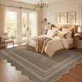 thumbnail image 3 of 9x12 Indoor Outdoor Rug, Modern Scalloped Washable Living Room Rug, Brown, 3 of 8