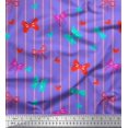 thumbnail image 1 of Soimoi Purple polyester Crepe Fabric Bow & Stripe Print Sewing Fabric Yard 52 Inch Wide, 1 of 1