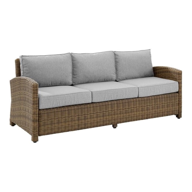 Crosley Furniture Bradenton Fabric & Wicker / Rattan Outdoor Sofa in Gray/Brown