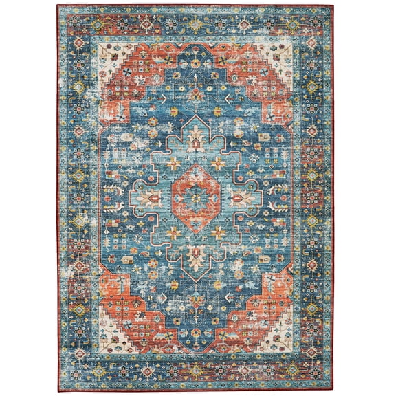 Markum 5' x 7' Washable Area Rug, Teal and Rust