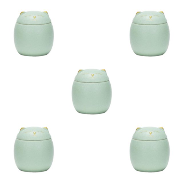 kurtrusly Large Capacity Ceramic Canisters Cute For Wide Application Ceramics Cat Form Ceramic Tea Jars Cat Shape Storage Jars green 150ml 5Set
