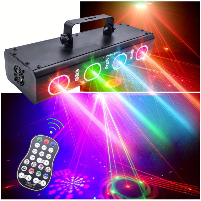1 Pce Lumières de Fête DJ Disco, 4 Faisceaux + 9led Effet 3D Multi-Mode DMX Audio