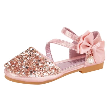 MIASHUI Girls Dress Shoes Bowknot Glitter Princess Party Shoe Low Heels Mary Jane Sandals,Pink,5-5.5 Years