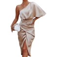 thumbnail image 2 of Robe de Soirée Ourlet Irrégulier Taille Haute Col Froncé Robe de Soirée pour Dîner, 2 of 13