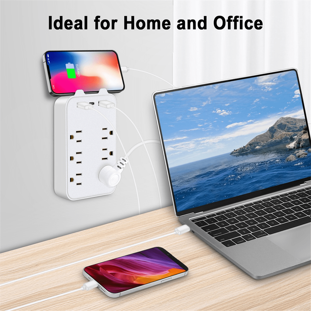 9-In-1 Surge Protector 6-Outlet Extender with 3 USB Ports Power Strip ...