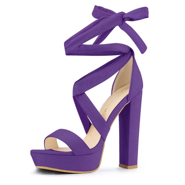 BLISSFUL STEP Sandales à Talon Bloc à Plateforme à Lacets pour Femme Violet (Taille 9,5)