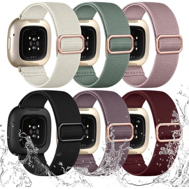 REQO Compatible with Fitbit Sense 2 Bands/Sense/Versa 3/Versa 4 Bands for Women, Water-Resistant Solo Loop Elastic Nylon Sport Strap Compatible with Fitbit Smartwatch, 6 Pack