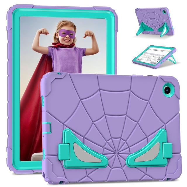 Étui Robuste Super Héros Enfants Sécuritaire en Silicone TPU PC Armure Rigide pour Samsung Tab A9 A8 Plus Tablette Support Antichute Antichoc Violet Menthe Tab A8 10.5 2021