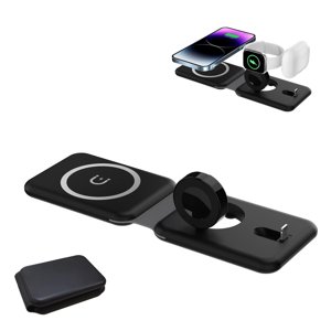 Dvkptbk 3 Dans 1 Chargeur sans fil, station de recharge magnétique pliable,15W Chargement sans fil rapide