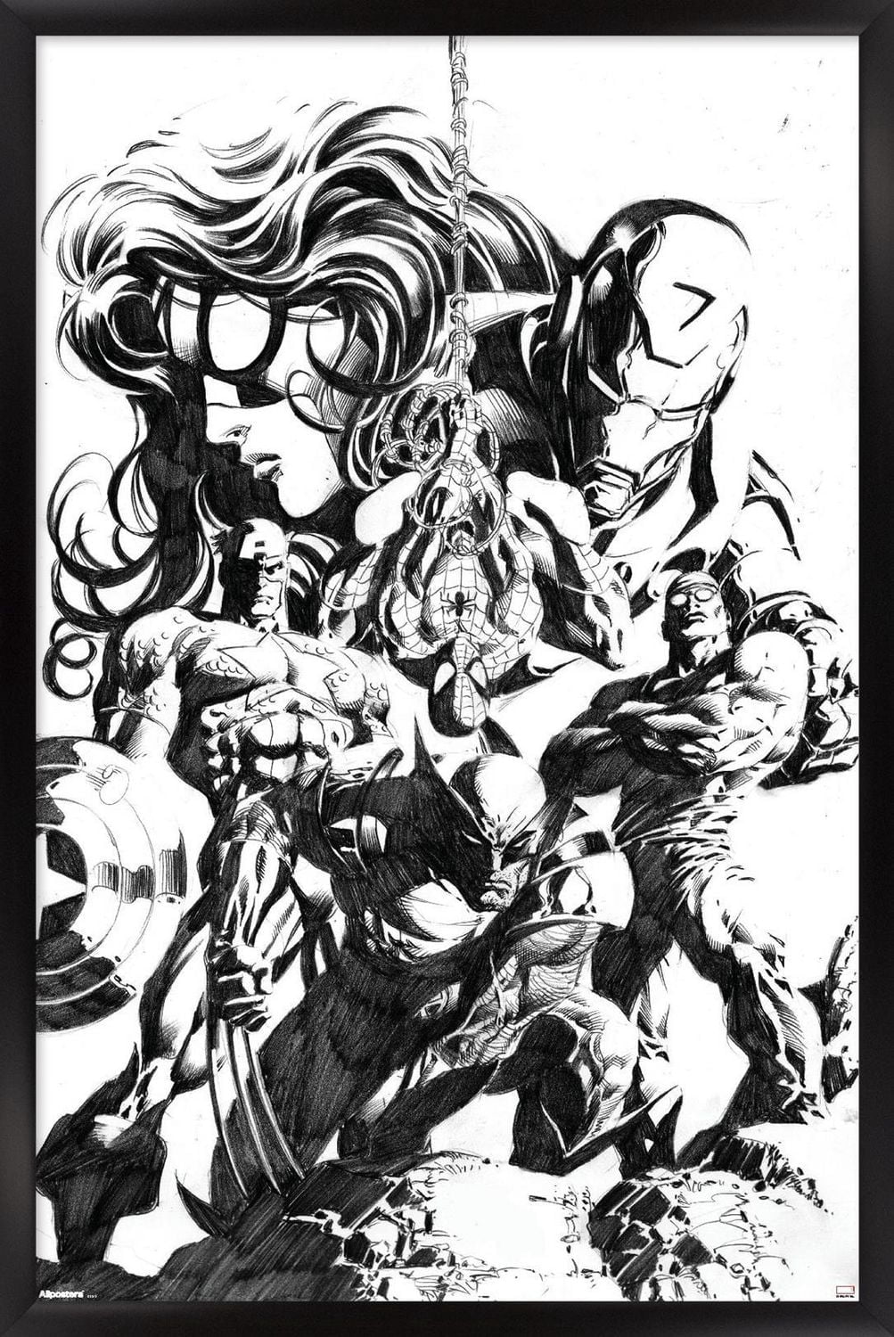 Marvel Sketch - Group Wall Poster, 14.725" x 22.375" Framed