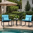 thumbnail image 1 of Homall 3 Pieces Outdoor Rocking Chair Furniture Sets Modern Patio Furniture Set Rocking Wicker Bistro Sets Cushioned PE Rattan Chairs Conversation Sets with Glass Coffee Table,Blue, 1 of 8
