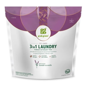 Grab Green, 3-in-1 Laundry Detergent Pods, Lavender with Vanilla, 132 Loads, 4 lbs, 10 oz (2,112 g)