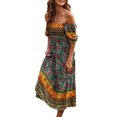 thumbnail image 2 of Faithtur Robe d'Été Bohème pour Femmes Manches Courtes Poitrine Plissée Motif Floral Style Boho Jupe à Gâteau, 2 of 5