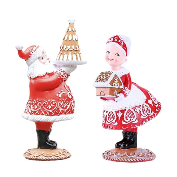 1x Monsieur Père Noël et Madame Père Noël Figurine de Noël en Résine Pain d'Épice Père Noël Couple au Z4Q1