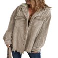 thumbnail image 1 of Womens Corduroy Shacket Jacket Long Sleeve Button Down Color Block Hooded Coat with Pockets, 1 of 7