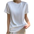 thumbnail image 2 of Meichang T-Shirts de Base pour Femmes Couleur Unie Manches Courtes T-Shirts Amples Décontractés Col Rond Hauts Tee Confortables Légers T-Shirts de Sortie, 2 of 3