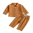 thumbnail image 1 of POINTERTECK Toddler Baby Boy Cotton Linen Pants Set Solid Color Long Sleeve Button Down T-Shirt Tops Pants Fall Clothes Outfit, 1 of 7