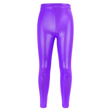 Zwiiyzr 2025 Scintillant Danse Acrobaties Athlétique Gymnastique Yoga Pantalons Enfants Filles Mise en Forme Couleur Unie Leggings Sports Long Violet