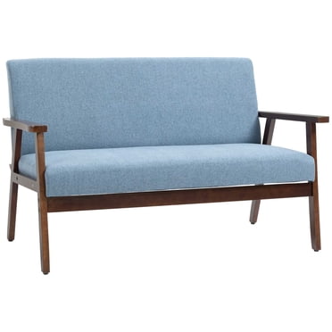 HOMCOM Loveseat Sofa Modern 2 Seater Couch with Rubber Wood Legs, Cream White