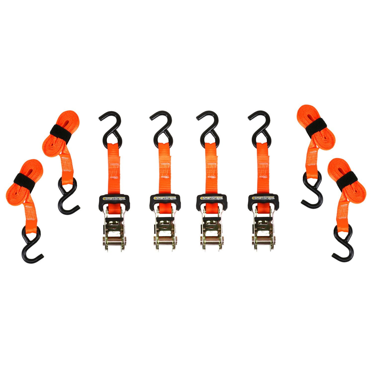 10' 3000 lb Padded D-Handle Heavy Duty Ratchet Tie Down 4 Pk Orange