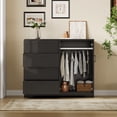 thumbnail image 4 of Commode Garde-Robe Moderne en Bois – 4 Tiroirs, Doubles Portes, Tringle, Armoire de Rangement – Organisateur de Garde-Robe de Chambre Robuste avec Poignées en Métal, Anti-Basculement – Grain de Bois Noir, 4 of 7