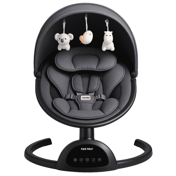 P@B PBell Baby Swings for Infants, Infant Swing, 3 Seat Positions, 5 Point Harness Belt, 5 Speeds and Remote Control - Portable Baby Swing for Indoor and Outdoor (Black)