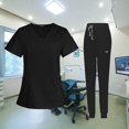 thumbnail image 3 of kurtrusly Female Scrub Set Nurse v neckline Machine Washable Short Sleeves Suit Black M 1Set, 3 of 6