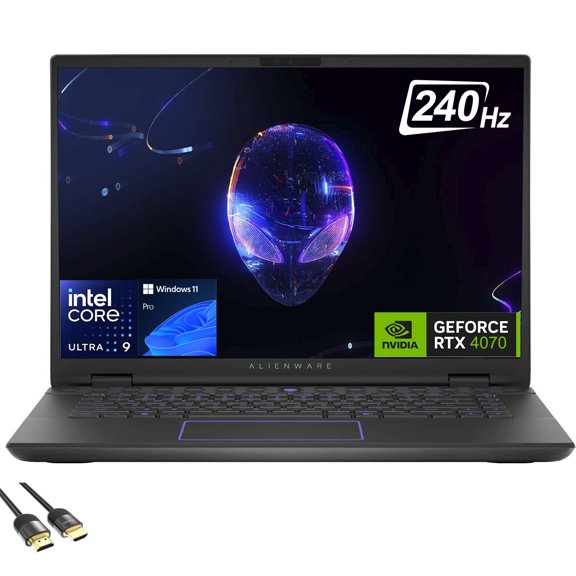 Dell Alienware m16 R2 Portable de Jeu, 16 Pouces QHD+ 240Hz, 16 Cœurs Ultra 9-185H, GeForce RTX 4070, 32 Go DDR5, 1 To PCIe 4.0, WiFi 7, Clavier Rétroéclairé RGB, USB-C, HDMI, RJ45, Clavier Version US, HDMI PDG, Win 11 Pro