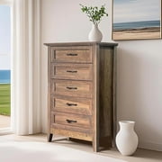 5 Drawer Dresser for Bedroom, Wood Tall Chest of Drawers with Metal Handles, Farmhouse Storage Dresser for Bedroom, Living Room, Hallway, Entryway