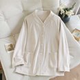 thumbnail image 4 of MeetoTime Womens Pajama Top Fall Winter Striped V-neck Button Long Sleeved Bottoming Shirt Home Clothes, 4 of 4