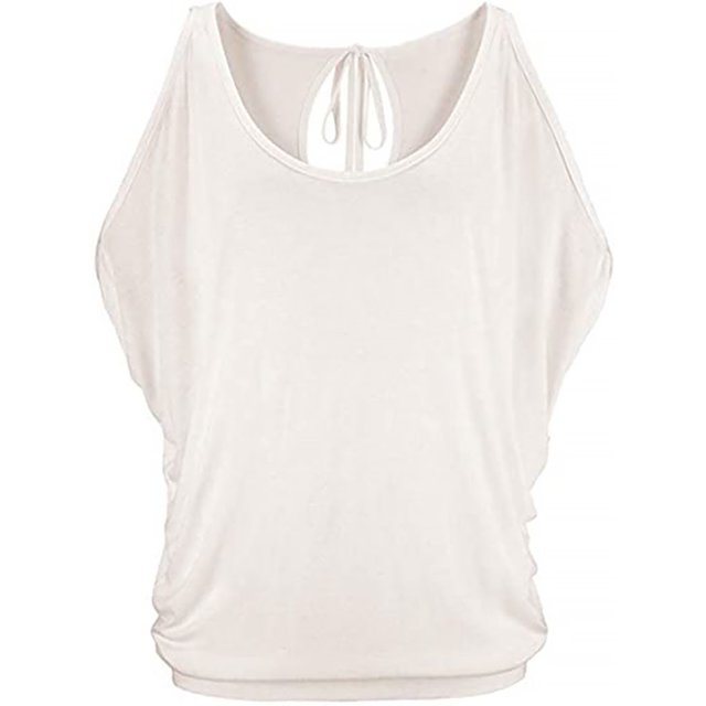 QualitChoice Hauts à Épaules Dénudées Col Rond Manches Courtes Chemise Ample Blouse d'Été Blanche 3TG