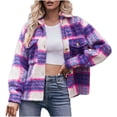 thumbnail image 1 of Penkiiy Veste Sans Capuche Ample à Carreaux Imprimée pour Femme P Rose Vif, 1 of 8
