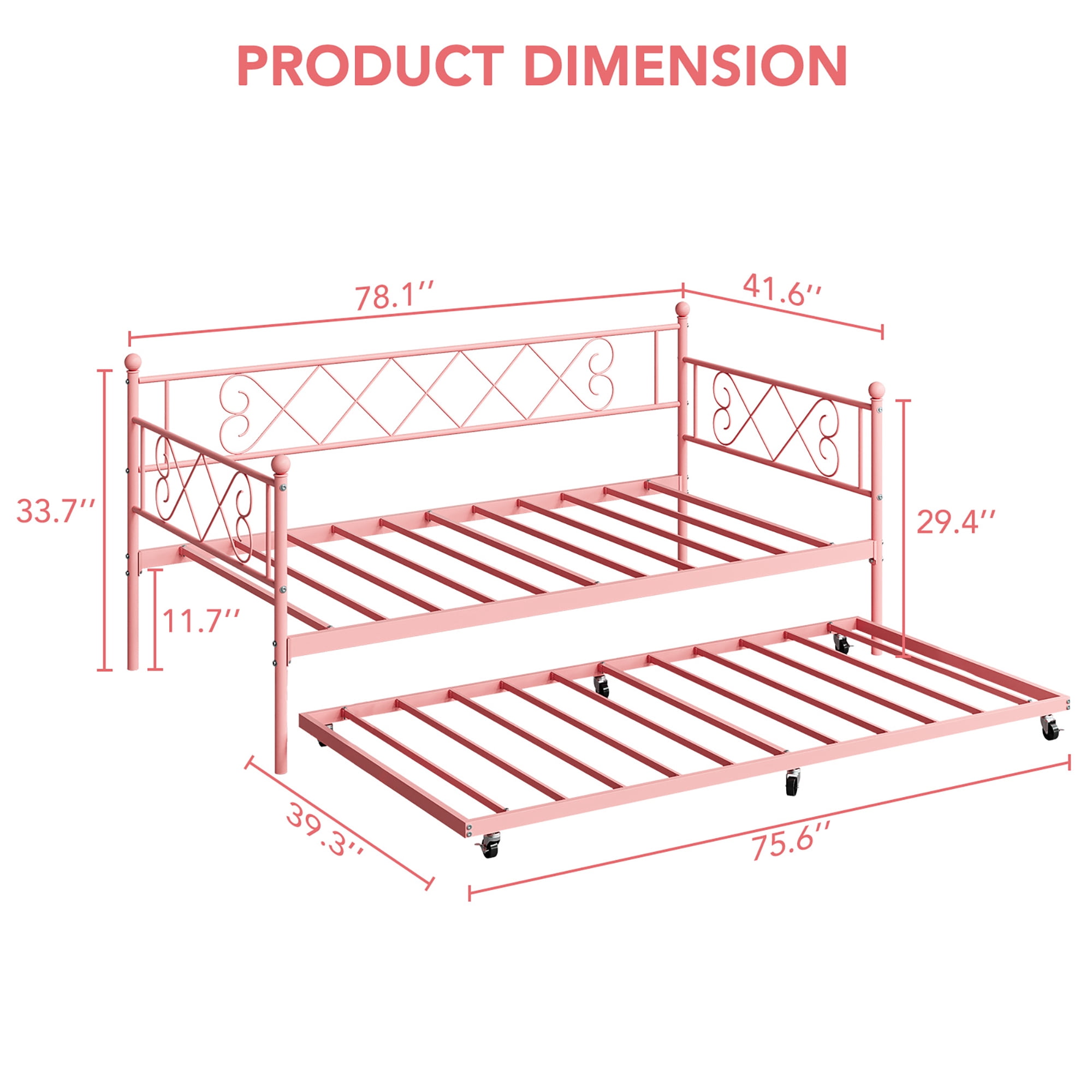 Space-Saving Metal Daybed with Trundle - Sturdy Steel Slat Support ...