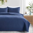 thumbnail image 3 of Peace Nest Premium Damask Pattern Reversible Coverlet Set 100% Soft Microfiber Fabric, Navy, Twin Size, 3 of 5