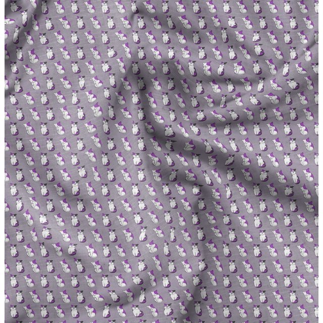 Soimoi Polyester Crepe Fabric Cat Animal Printed Fabric 1 Yard 42 Inch Wide