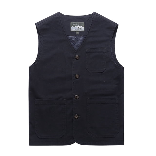 ZheElen Essentials Close With Cotton Vests Featuring Multi-pockets Made With Cotton Dark Blue 7XL 1Set