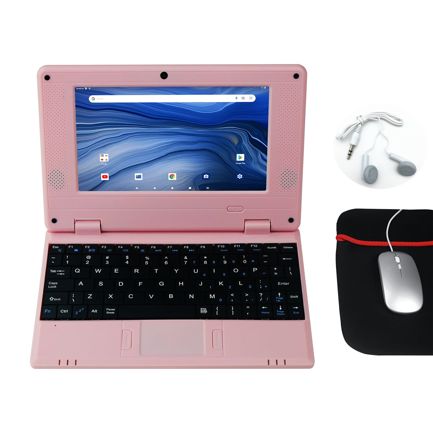 T&C 7" Inch Portable Kids Laptop Computer Powered by Linux-Android 12 Operating System, USB, Wi-Fi- Pink