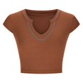 thumbnail image 5 of Timegard Going out Tops for Women Ribbed Cap Sleeve Low V Neck Comfy Slim Cropped Tops Summer Fashion, 5 of 5