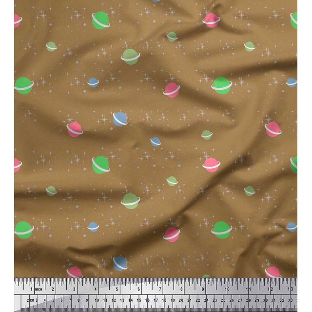 Soimoi Polyester Crepe Fabric Star & Planet Galaxy Fabric Prints by Yard 42 Inch Wide