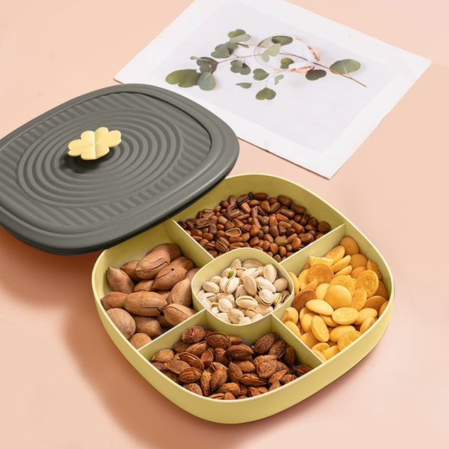 Dvkptbk Snack Storage Tray Fruit Platter High Value Fruit Platter Beautiful Snacks Divided Platter Candy Storage Box Divided Dried Fruit Box with Lid Includes 5-Compartment Storage Box